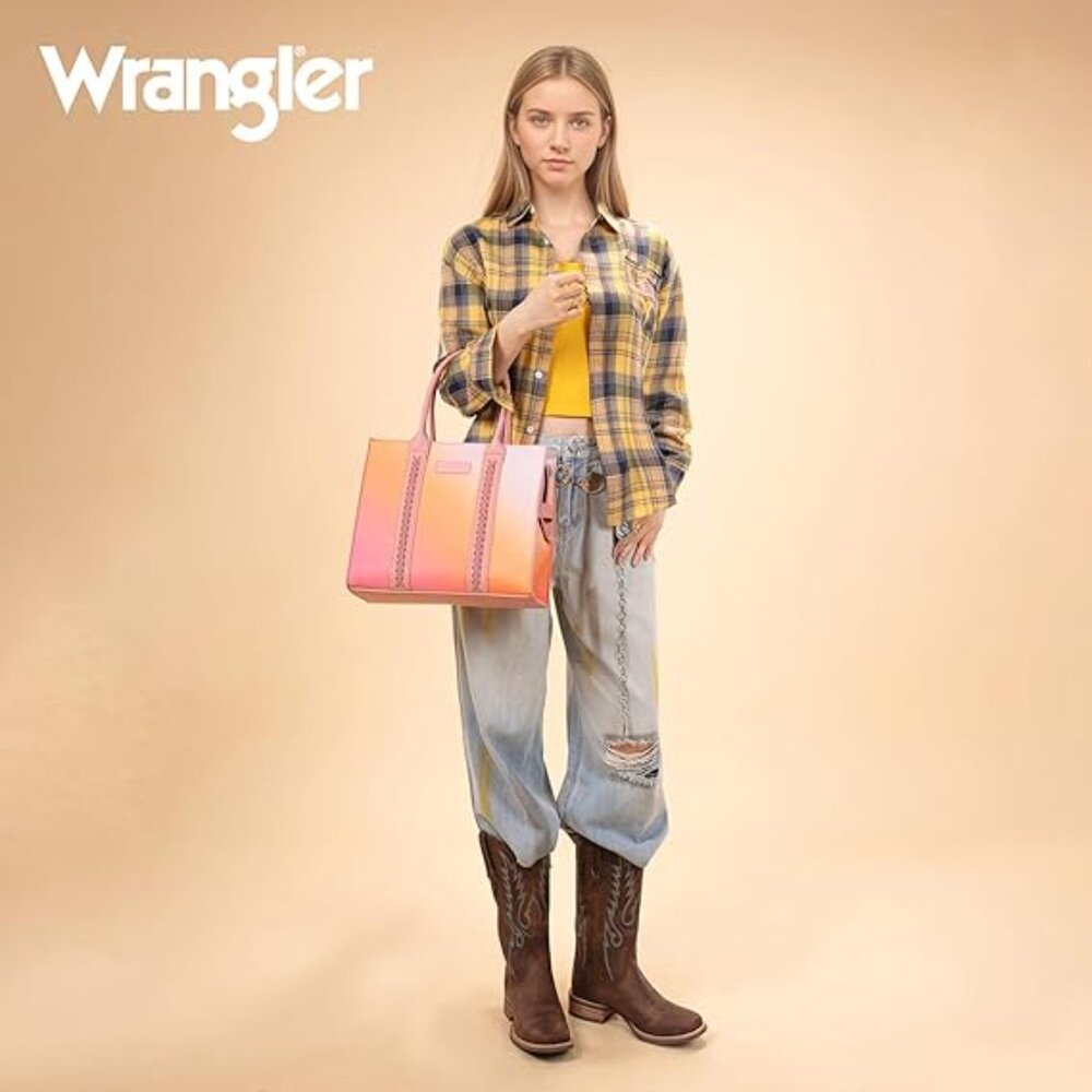 Wrangler Ombre Pink-Orange Gradient Tote with Detachable Strap - Picture 3 of 6